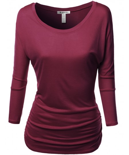 Women's Tunic 3/4 Sleeve Shirring Tops