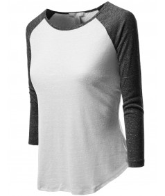 Women's 3/4 Color Contrast Sleeve Raglan Round Neck Baseball T-Shirt Tops