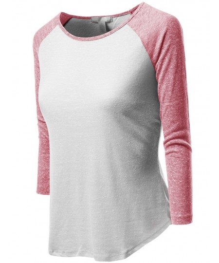 Women's 3/4 Color Contrast Sleeve Raglan Round Neck Baseball T-Shirt Tops