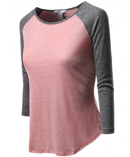 Women's 3/4 Color Contrast Sleeve Raglan Round Neck Baseball T-Shirt Tops