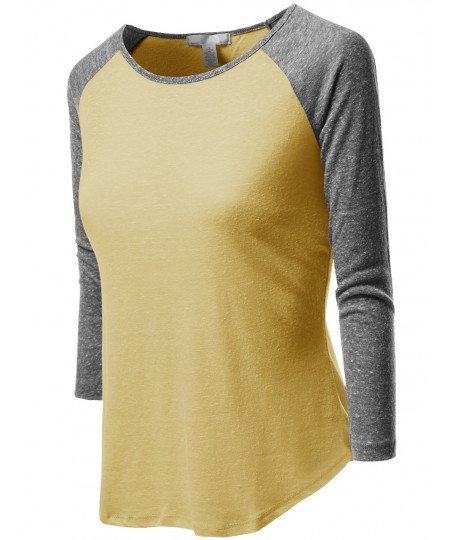 Women's 3/4 Color Contrast Sleeve Raglan Round Neck Baseball T-Shirt Tops