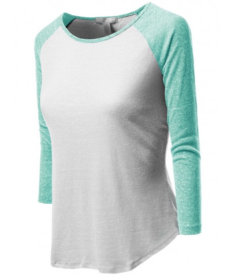 Women's 3/4 Color Contrast Sleeve Raglan Round Neck Baseball T-Shirt Tops