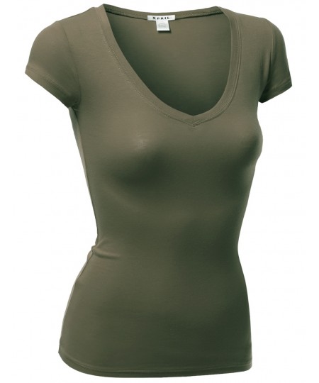 Women's Basic Cap Sleeve Tee Shirt Tops