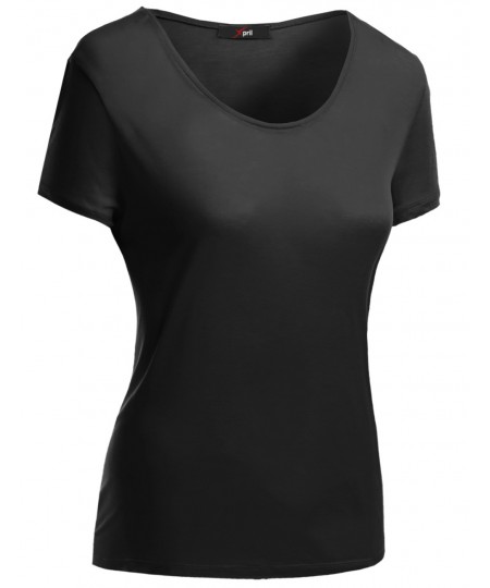 Women's Basic Short Sleeve Scoop Neck Dip Hem T-Shirts