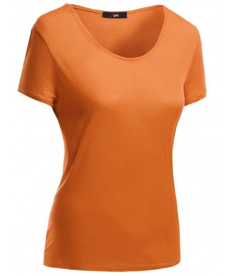 Women's Basic Short Sleeve Scoop Neck Dip Hem T-Shirts