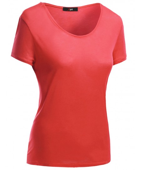 Women's Basic Short Sleeve Scoop Neck Dip Hem T-Shirts