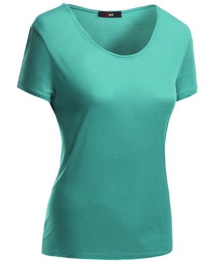 Women's Basic Short Sleeve Scoop Neck Dip Hem T-Shirts