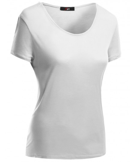 Women's Basic Short Sleeve Scoop Neck Dip Hem T-Shirts