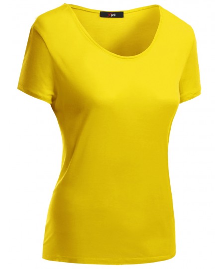 Women's Basic Short Sleeve Scoop Neck Dip Hem T-Shirts