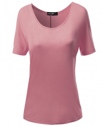 Women's Solid Boatneck Dolman T-Shirt Tops