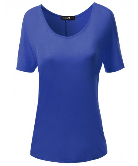 Women's Solid Boatneck Dolman T-Shirt Tops