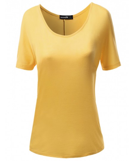 Women's Solid Boatneck Dolman T-Shirt Tops