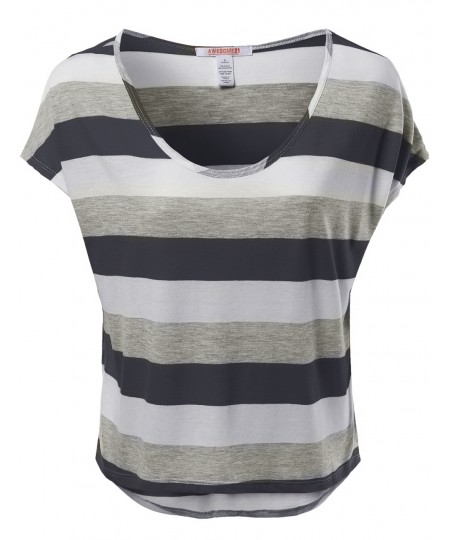 Women's Color Variation Striped T-Shirt Tops