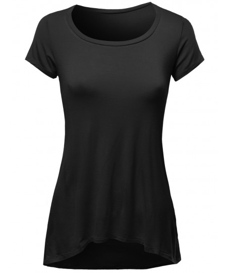 Women's Basic Scoop Neck Short Sleeve  Pocket Diphem T-Shirts