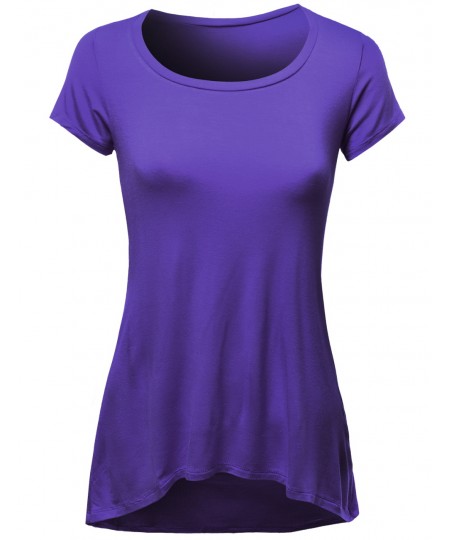 Women's Basic Scoop Neck Short Sleeve  Pocket Diphem T-Shirts