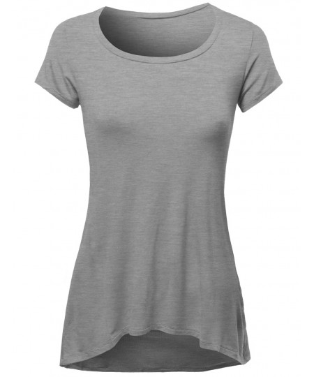 Women's Basic Scoop Neck Short Sleeve  Pocket Diphem T-Shirts