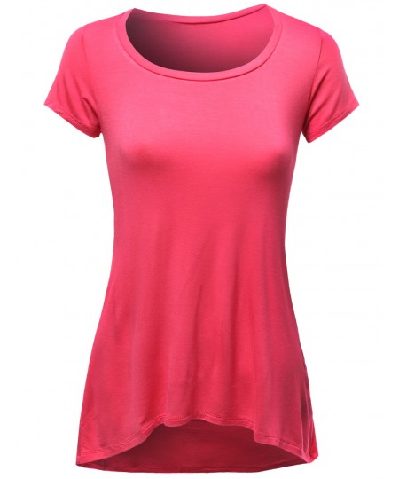 Women's Basic Scoop Neck Short Sleeve  Pocket Diphem T-Shirts