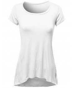 Women's Basic Scoop Neck Short Sleeve  Pocket Diphem T-Shirts
