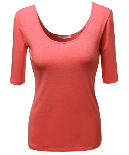 Women's Basic Solid Scoop Neck Various Color Short Sleeve Tee Top