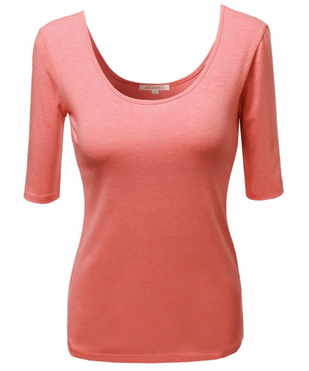 Women's Basic Solid Scoop Neck Various Color Short Sleeve Tee Top