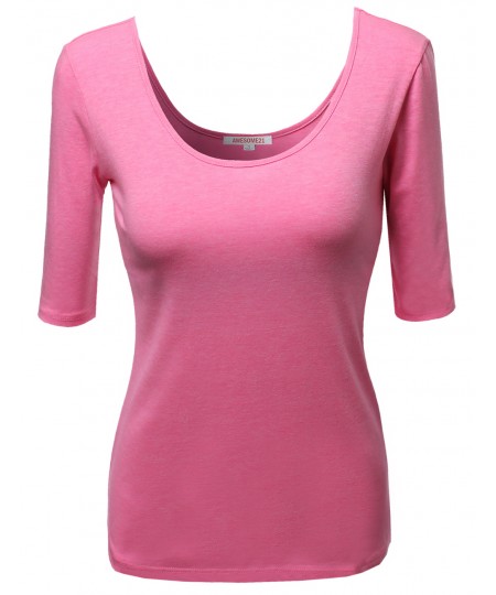 Women's Basic Solid Scoop Neck Various Color Short Sleeve Tee Top