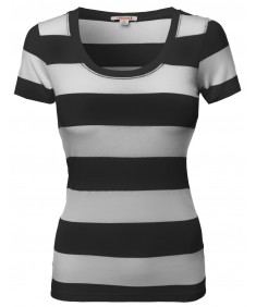 Women's Wide Stripe Short Sleeve Tee Shirts