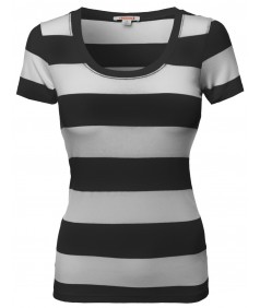 Women's Wide Stripe Short Sleeve Tee Shirts