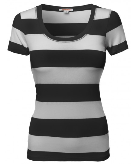 Women's Wide Stripe Short Sleeve Tee Shirts