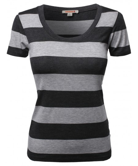 Women's Wide Stripe Short Sleeve Tee Shirts