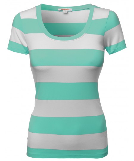 Women's Wide Stripe Short Sleeve Tee Shirts