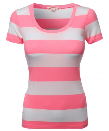 Women's Wide Stripe Short Sleeve Tee Shirts