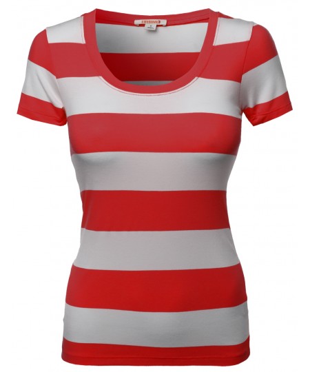 Women's Wide Stripe Short Sleeve Tee Shirts