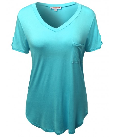 Women's Basic Soft Stretchy Jersey Vneck Short Sleeve Plus Size Tops