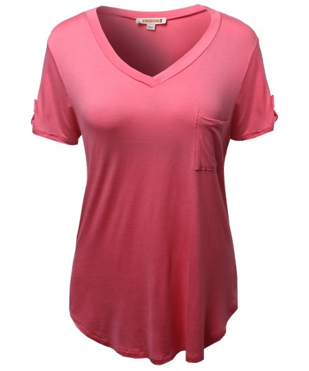 Women's Basic Soft Stretchy Jersey Vneck Short Sleeve Plus Size Tops