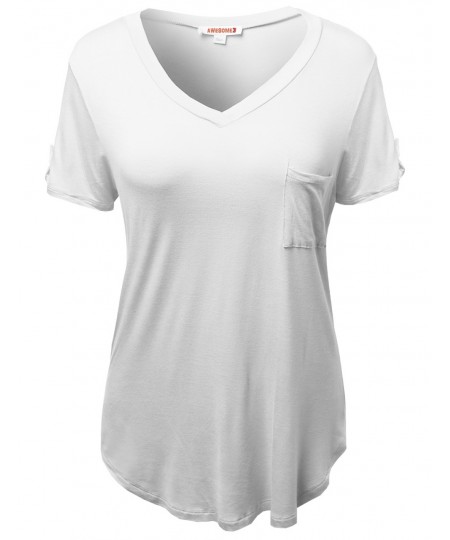 Women's Basic Soft Stretchy Jersey Vneck Short Sleeve Plus Size Tops