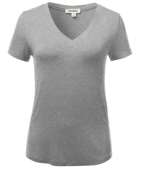 Women's Basic Solid Vneck Various Color Short Sleeve Plus Size Top