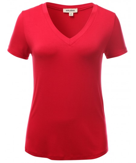 Women's Basic Solid Vneck Various Color Short Sleeve Plus Size Top