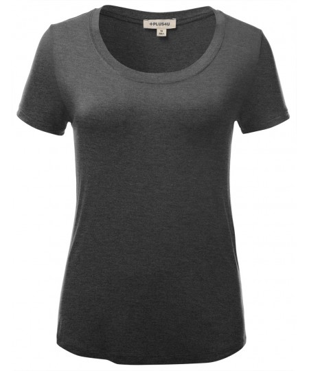 Women's Basic Solid Round Neck Various Color Short Sleeve Plussize Top