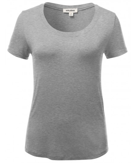 Women's Basic Solid Round Neck Various Color Short Sleeve Plussize Top