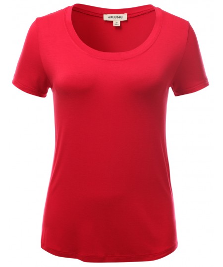 Women's Basic Solid Round Neck Various Color Short Sleeve Plussize Top