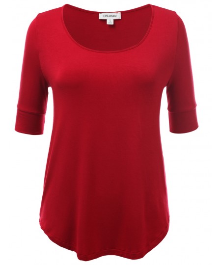 Women's Basic Solid Scoop Neck Short Sleeve Big Plus Size Top