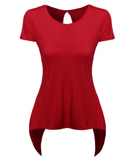 Women's Back Open Drapey Short Sleeve Boyfriend Tee