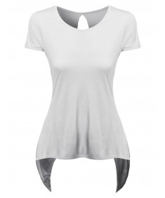 Women's Back Open Drapey Short Sleeve Boyfriend Tee