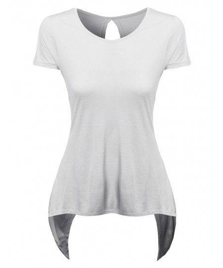 Women's Back Open Drapey Short Sleeve Boyfriend Tee