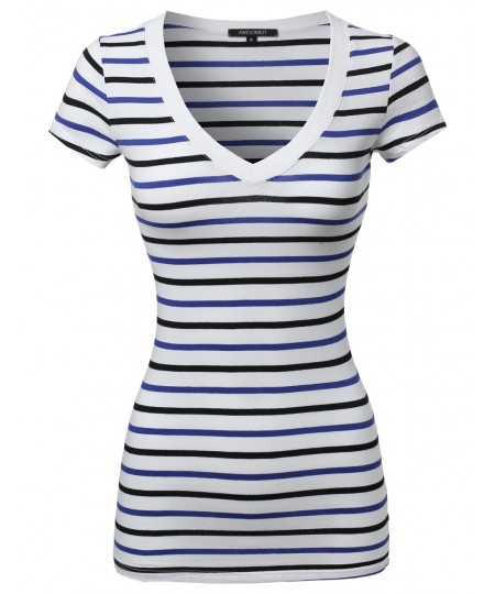 Women's Basic Stripe Short Sleeve V-neck Tee