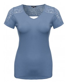 Women's Plus Size Back Lace V-Neck Tee Shirt