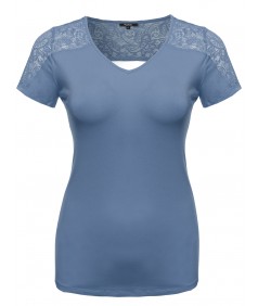 Women's Plus Size Back Lace V-Neck Tee Shirt