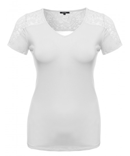 Women's Plus Size Back Lace V-Neck Tee Shirt