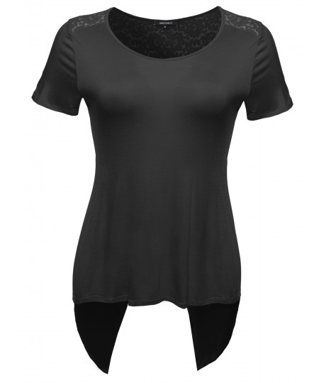 Women's Plus Size Back Lace Scoop Neck Tee