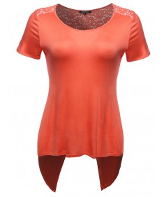 Women's Plus Size Back Lace Scoop Neck Tee